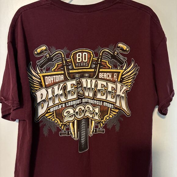 Official Daytona Beach Bike Week T Shirt Maroon Sz XL 2021 Motorcycle Gildan - Picture 5 of 7
